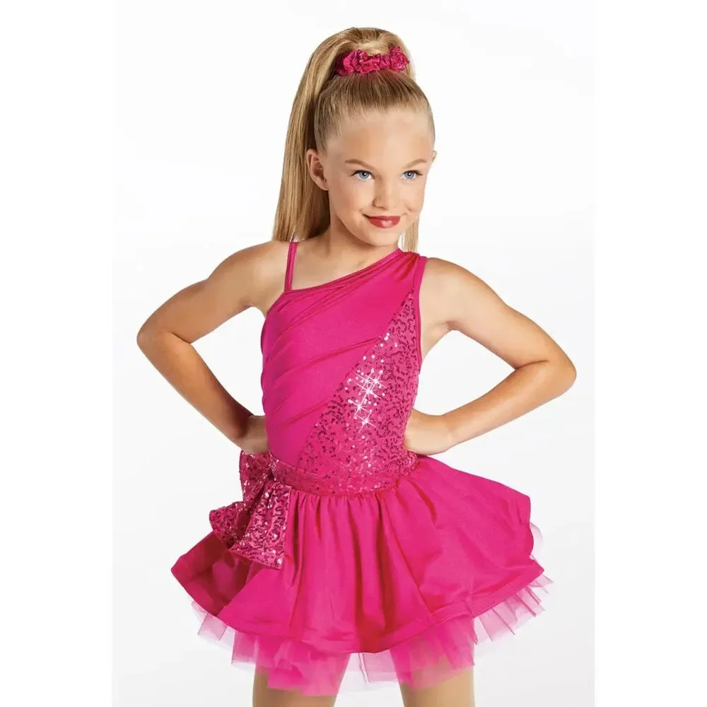 Pre-Owned Dance Costume Weissman 12417 Medium Child Pink Sparkle Jazz Sequins